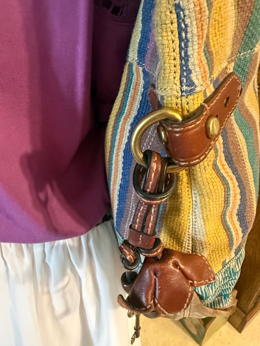 Fossil Multicolor Striped Canvas Shoulder Bag with Leather Trim - Picture 3 of 5